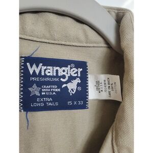 Wrangler Pearl Snap Western Shirt Mens 15x33 Made in USA Long Tails